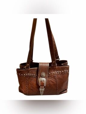 América west Brown Tooled Leather Shoulder Bag